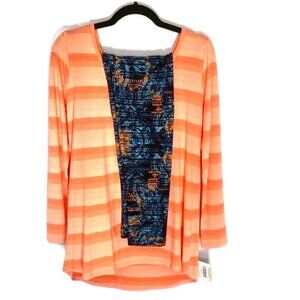 LuLaRoe Outfit Lynnae Long Sleeve Stripe Medium TC Leggings Orange Blue White